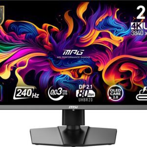 MSI MPG 272URX QD-OLED Gaming Monitor, 26.5", 0.03ms, 240Hz, 3840x2160, G-SYNC, AMD FreeSync Premium Pro, AI Vision, Console Mode, ClearMR 13000, HDR True Black 400, Type-C(98W PD), DP(2.1a), 2xHDMI(2.1), USB Hub, Pivot, Heigh Adj., VESA, Black, 8.1kg