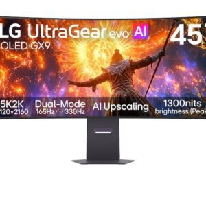 LG 45GX950B-B, 44.5" UltraGear evo OLED, MLA+,0.03 ms, QHD 5K2K (5120x1440), Dual-Mode (5K2K 165Hz ? QHD 330Hz),275 cd/m2,1500000:1,NVIDIA G-Sync,AMD FreeSYnc,USB Type-C,PD 90W,HDR 400,HDMI, DP, 2x7W,PIP,PBP,Tilt,Height,Swivel, Black