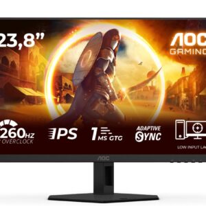 AOC 24G4ZRE, 23.8" Fast IPS WLED, 1920x1080@260Hz (OC, Native 240Hz), 1ms GtG, 0.3ms MPRT, 300cd m/2, 1000:1, Adaptive Sync, FlickerFree, Anti Blue Light, Tilt, 2xHDMI, DP