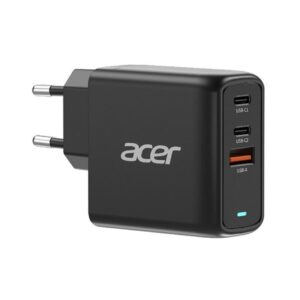 Acer Power Adapter 67W PD GaN Charger, 2 x USB C and 1 x USB A, EU Plug, 100W USB-C cable, Black (Retail Pack)